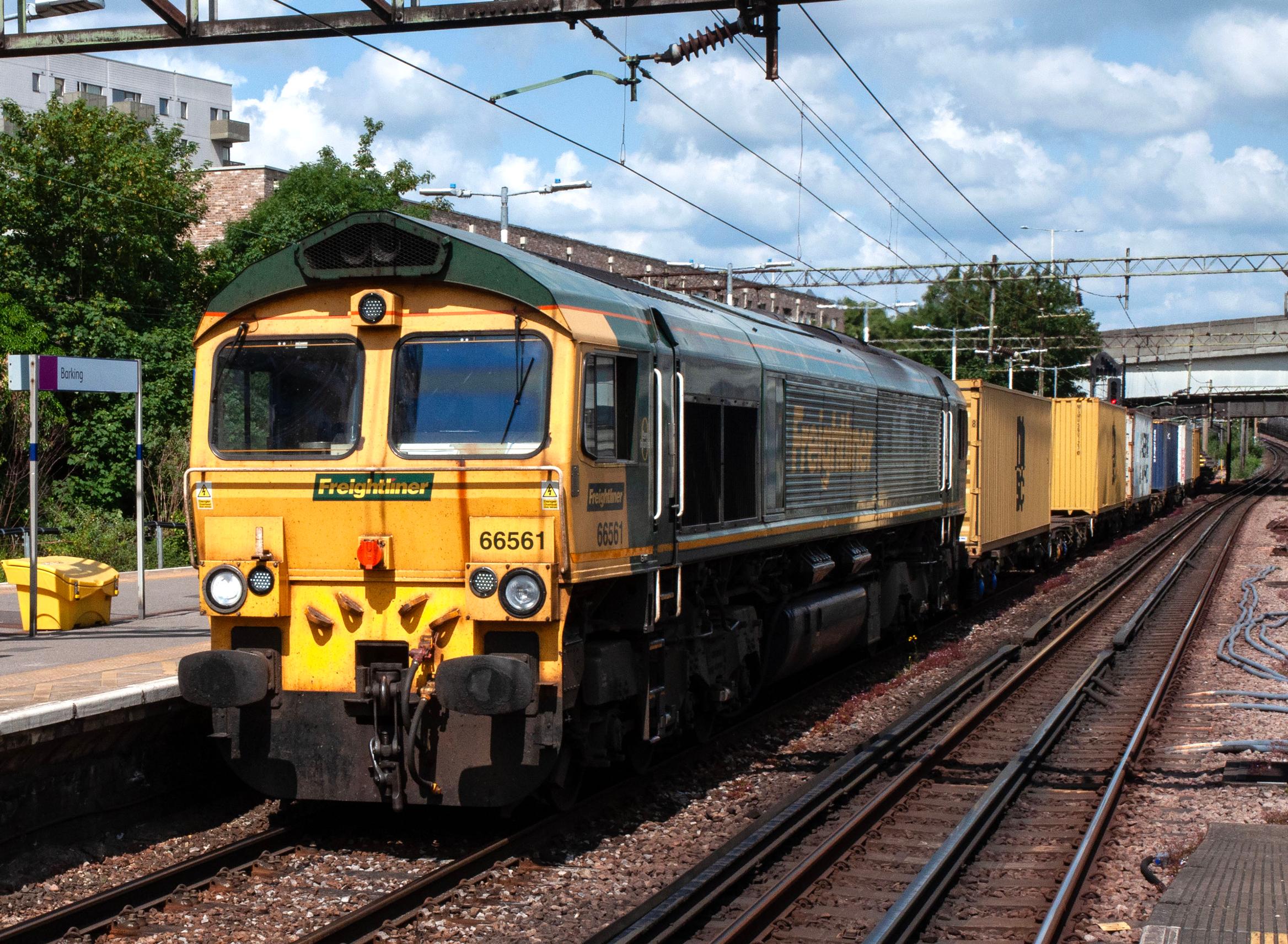 This freight train at Barking is on a track which also hosts frequent TfL and c2c passenger services. From 2027, GBR will own c2c and allocate track access.