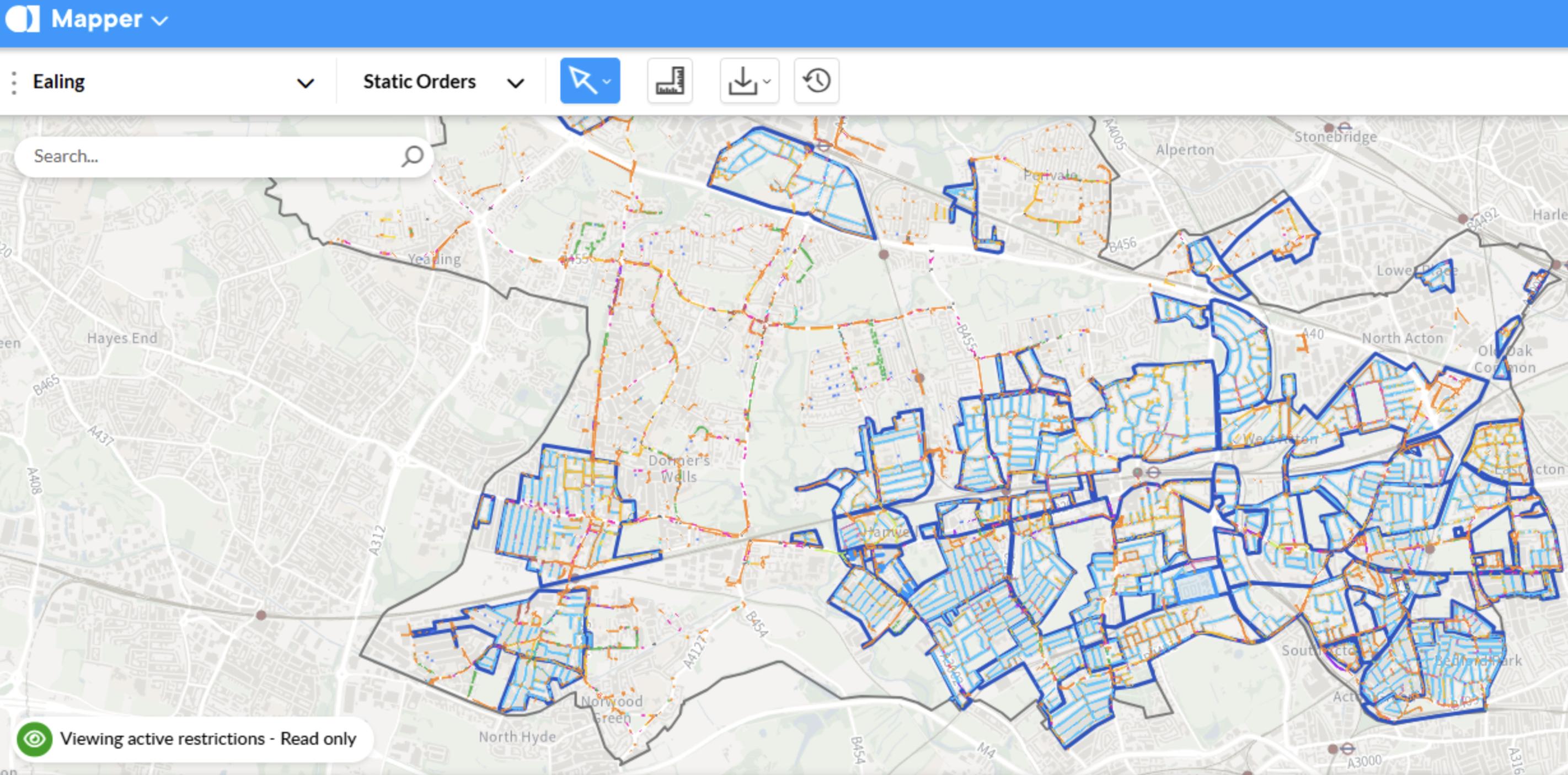 London Borough of Ealing kerbside data, viewed in AppyWay’s Mapper