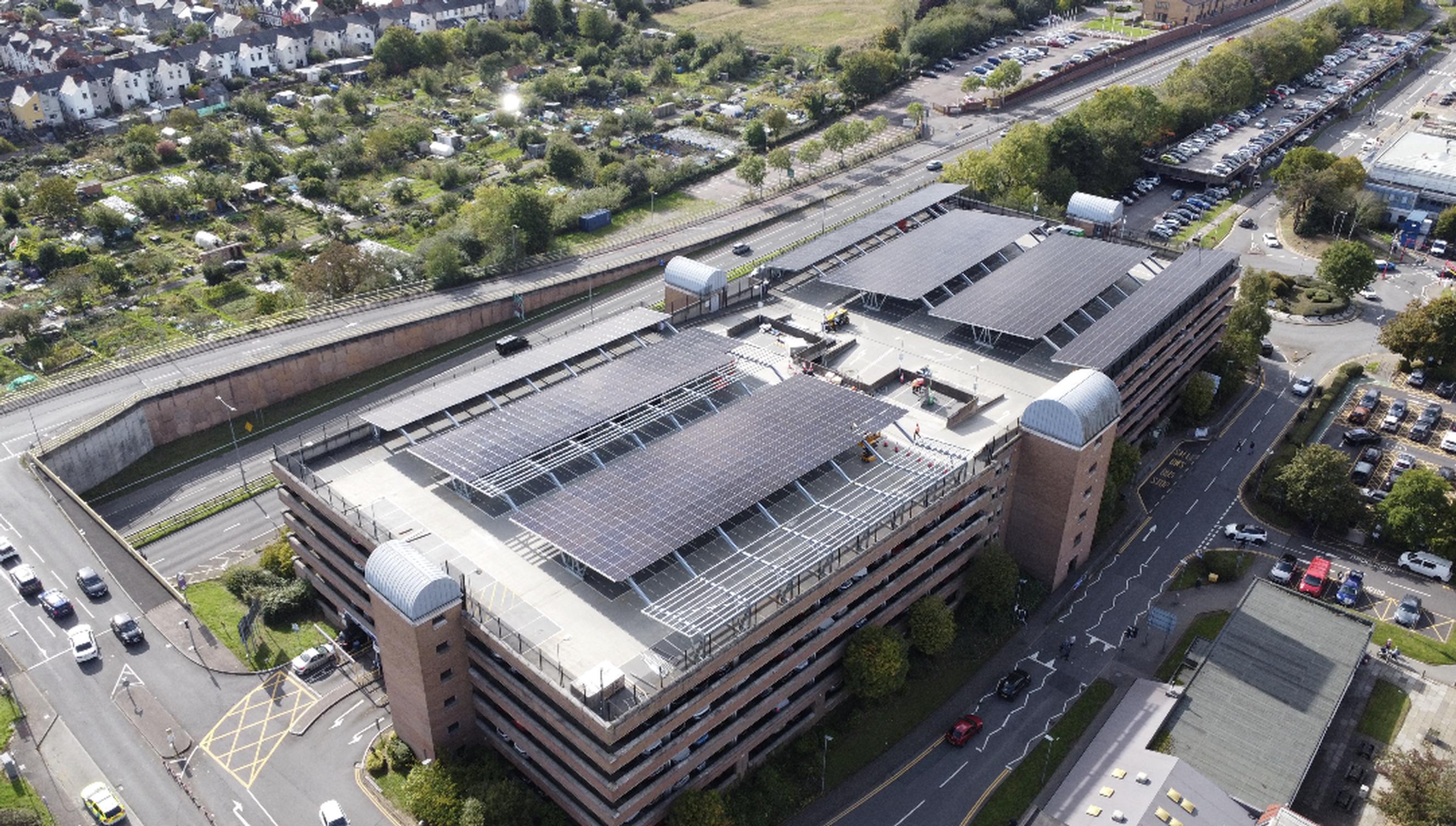 Solar carport at University Hospital Wales