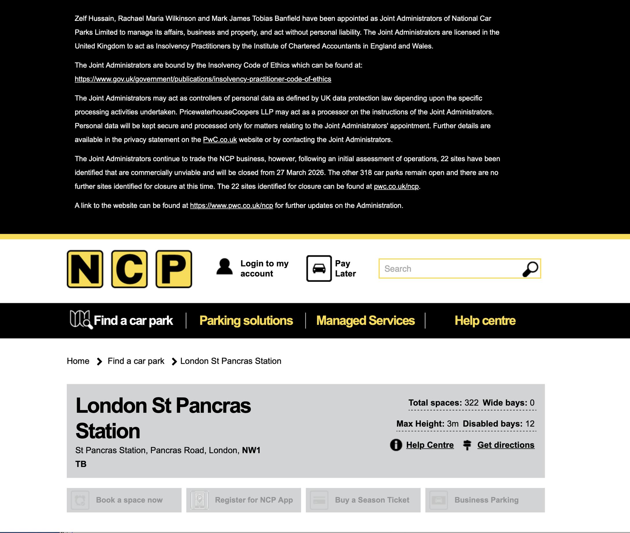 Administrator`s notice on NCP website