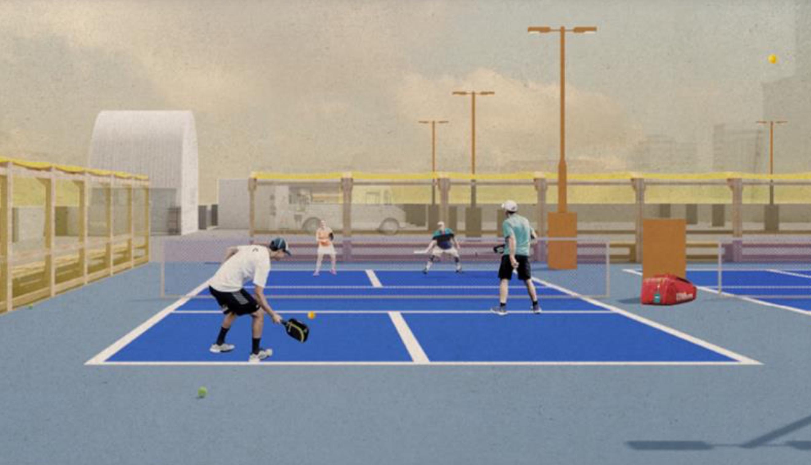 Playing pickeball on a car park (LPC)